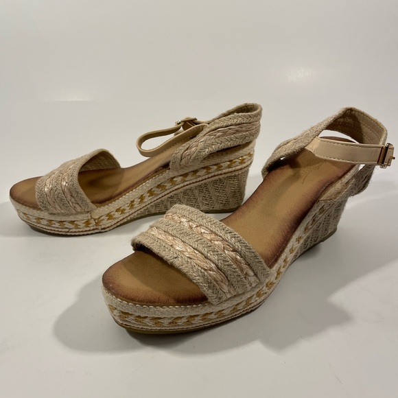 Women’s Size 10 Open Toe Espadrille Ankle Strap Wedge Sandals, Beige, New - Picture 8 of 8